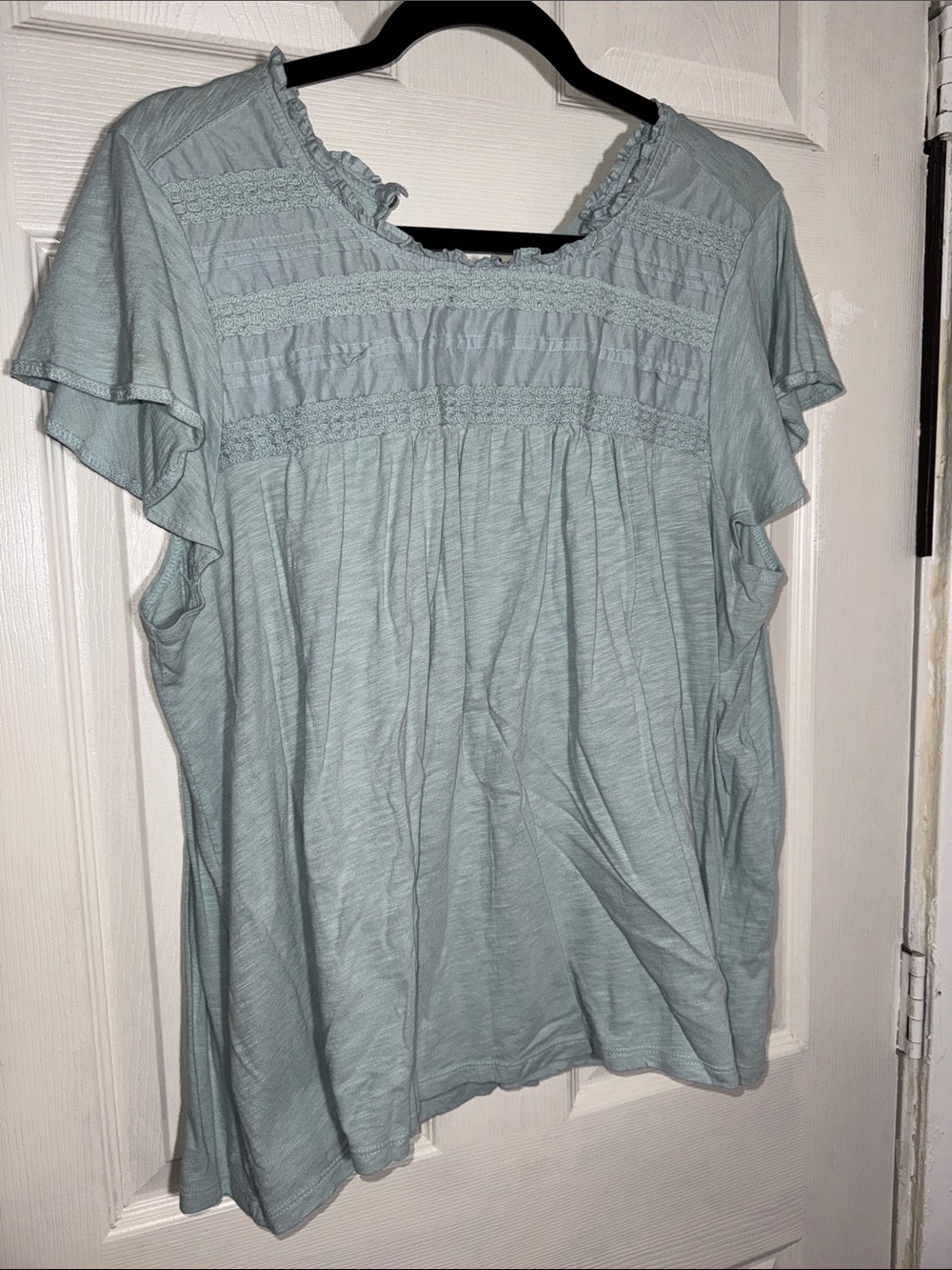 Ella Moss Pale Blue Crochet Yoke Flutter Sleeve Top